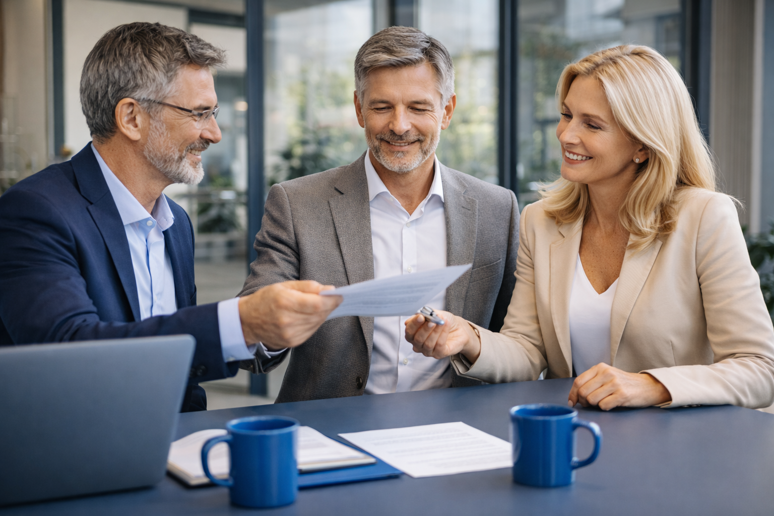 Vertragsunterzeichnung im Büro – Schadenregulierung durch markstein